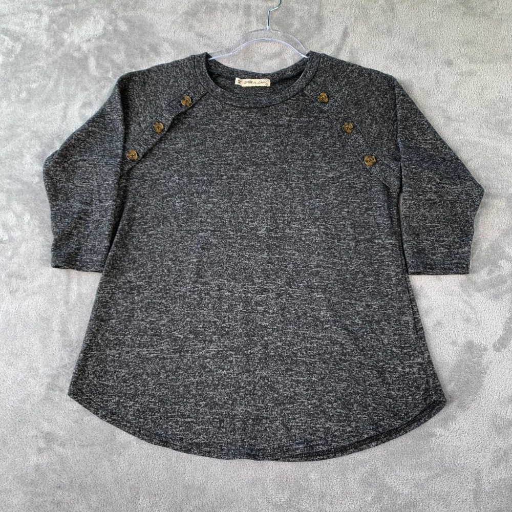 Heathered Gray Button Shoulder 3/4 Sleeve Knit Tunic Top Women's Size Small